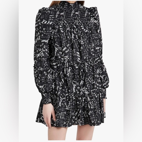 Cinq a Sept Rika Love Note Mini Dress Black NEW - Picture 6 of 12